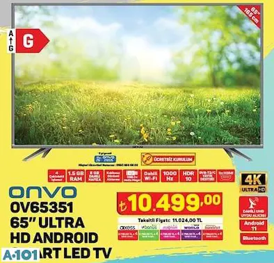 ONVO 65 ULTRA HD ANDROİD SMART LED TV